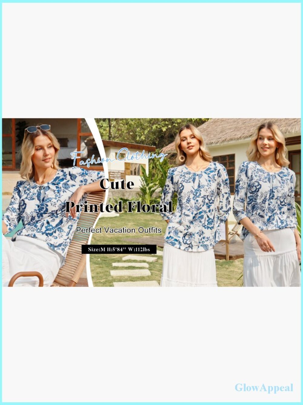 3/4 Sleeve Blouse - Pleated Front Puff Sleeve Tunic Top Flowy Loose Fit - Picture 7 of 7